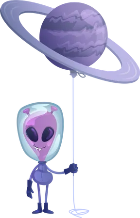 Alienígena com balão planetário  Ilustração