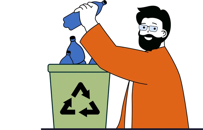Beard man collecting plastic bottle for recycle  Illustration