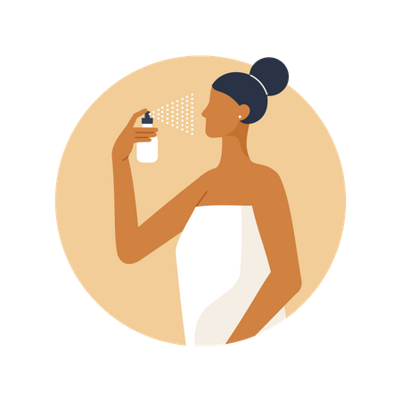 Beautiful woman applying face mist  Illustration