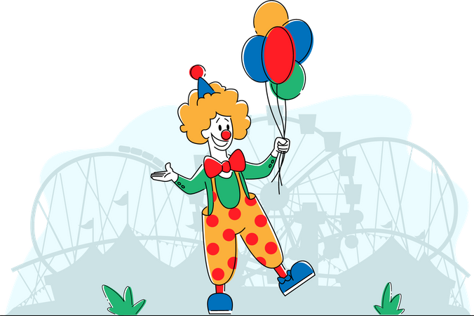 Big Top Smiling Joker with Balloons  Illustration