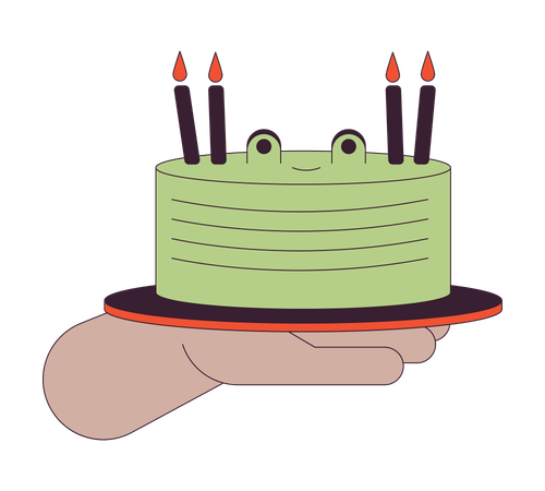Birthday cake with frog face holding  Illustration