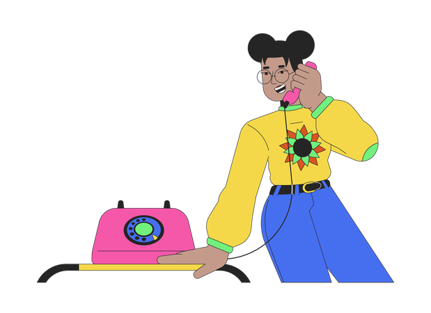 Black eyeglasses girl talking telephone receiver  Illustration