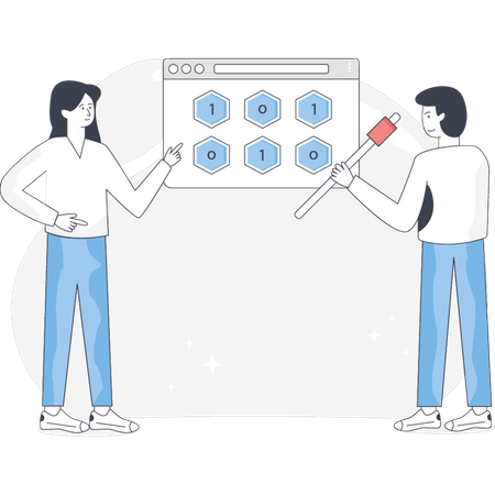Boy And Girl Mining Data  Illustration