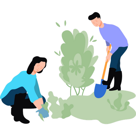 Boy and girl planting plants  Illustration