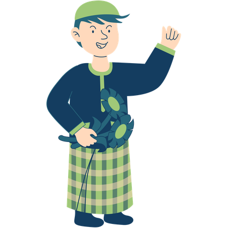 Boy carrying flowers  Illustration