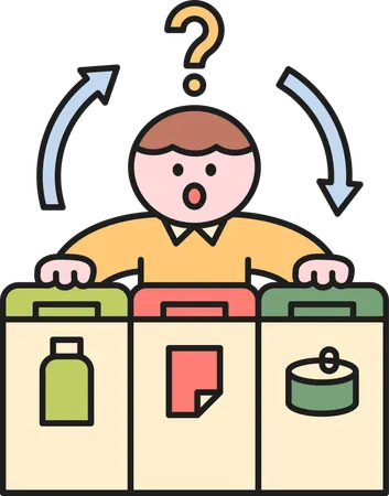 廃棄物管理に困惑する少年  イラスト
