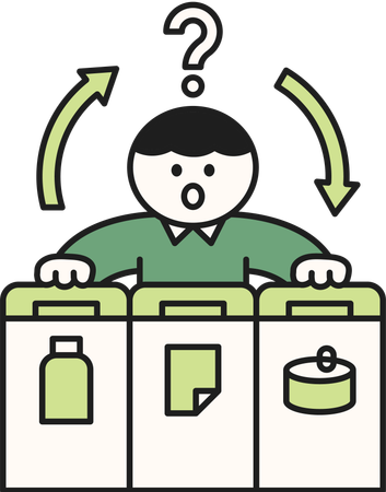 廃棄物管理に困惑する少年  イラスト