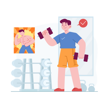 Boy doing biceps exercise  Illustration