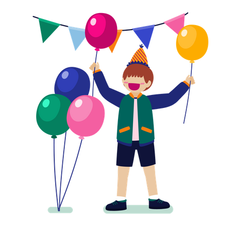 Boy holding balloon  Illustration