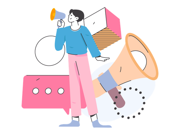 Boy holding megaphone while doing marketing  Illustration