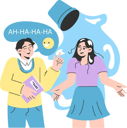 Boy is making fun of girl  Illustration