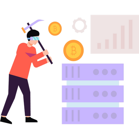 Boy is mining bitcoins using VR tech  Illustration