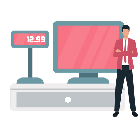 Boy is standing in front of the monitor  Illustration