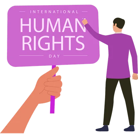 Boy is supporting human rights banner  Illustration