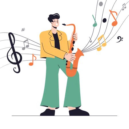 Boy playing saxophone  Illustration
