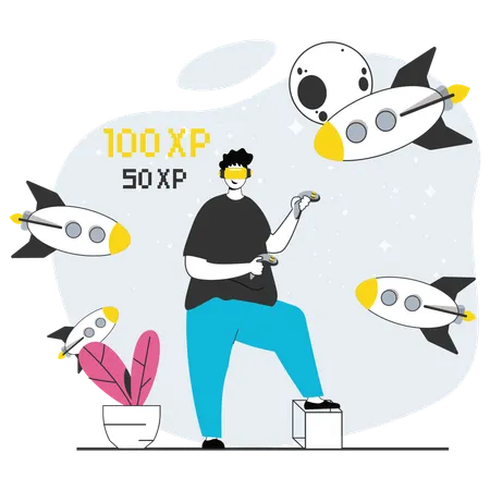 Boy playing VR game  Illustration