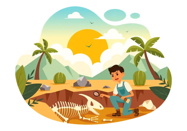 Boy researches of dinosaur  Illustration