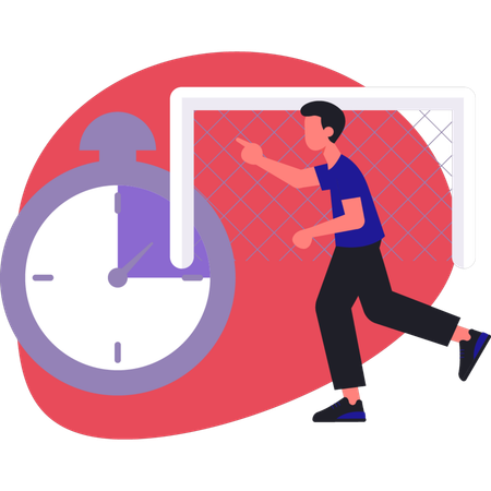 Boy running near goal rack  Illustration