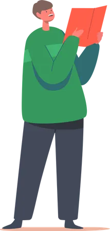 Boy Sing Carols with Book in Hands  Illustration