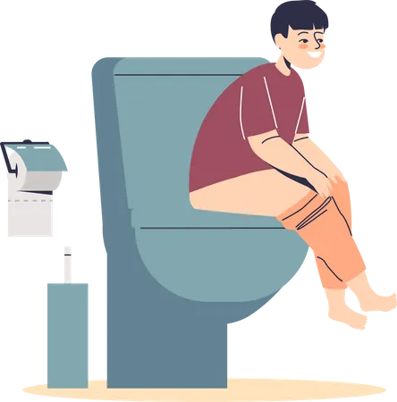 Boy sitting in toilet  イラスト