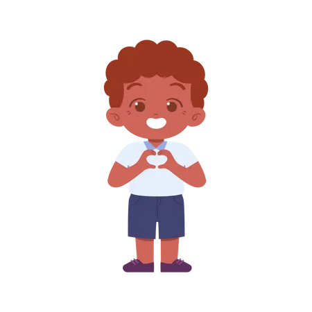 Boy Student Showing Heart Shape Gesture  Illustration