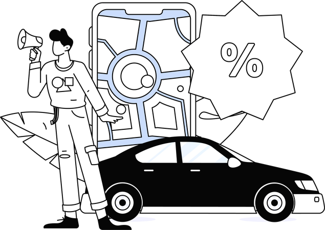 Boy telling about taxi booking offer  Illustration