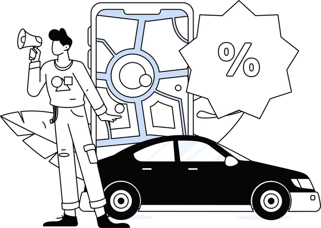 Boy telling about taxi booking offer  Illustration
