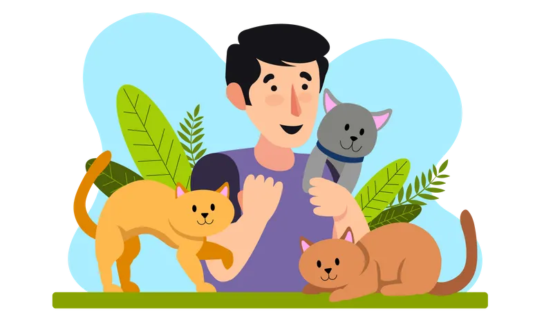 Boy with cats  Illustration