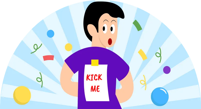 Boy with kick me sticker on backside  Illustration