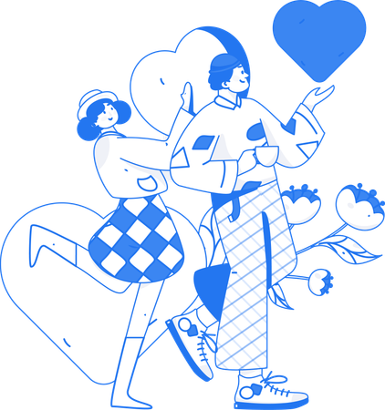 Boyfriend and girlfriend celebrating valentines day  Illustration