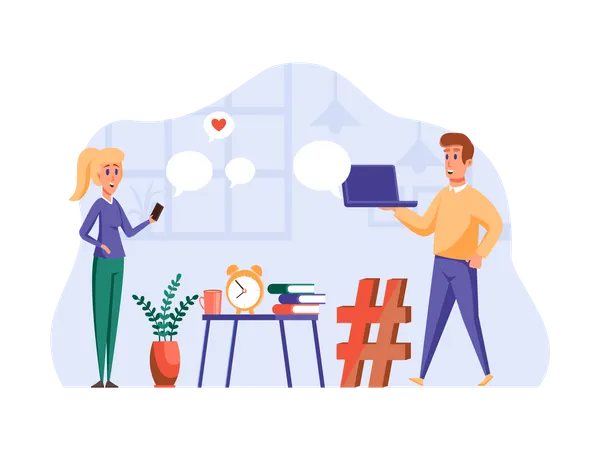 Boyfriend and girlfriend chatting on social media  Illustration