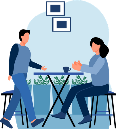 Boyfriend and girlfriend in cafe  Illustration