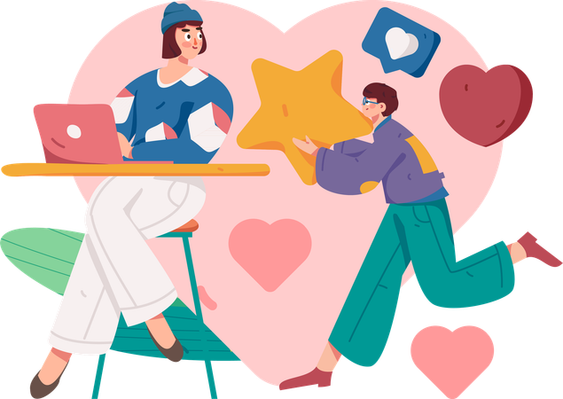 Boyfriend bringing gift for hardworking girlfriend  Illustration
