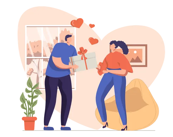 Boyfriend giving gift to girlfriend  Illustration