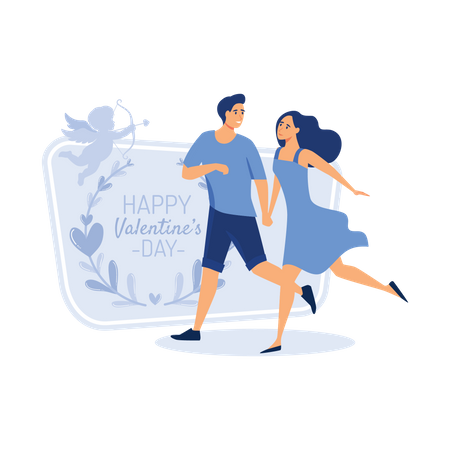 Boyfriend running with his girlfriend on walkway  Illustration