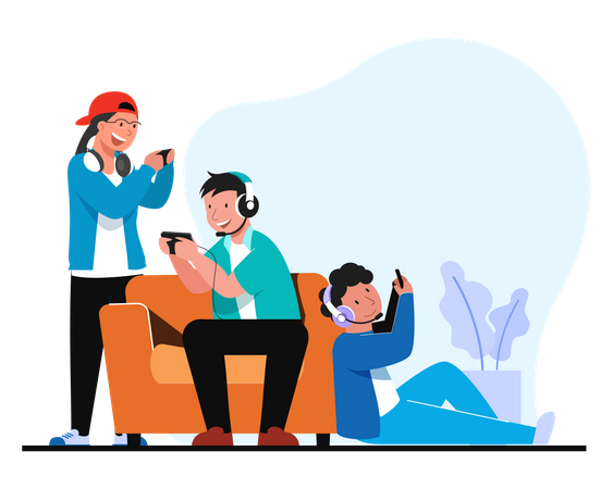 Boys playing game in online gaming competition  Illustration