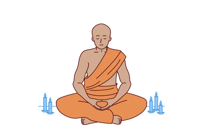 Buddhist manah meditates sitting in lotus position in tibetan temple to achieve spiritual harmony  イラスト