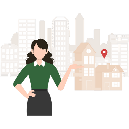 Localização de casa on-line por garota  Ilustração