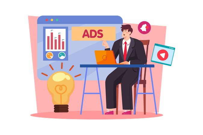 Business owner evaluating marketing strategies  Illustration