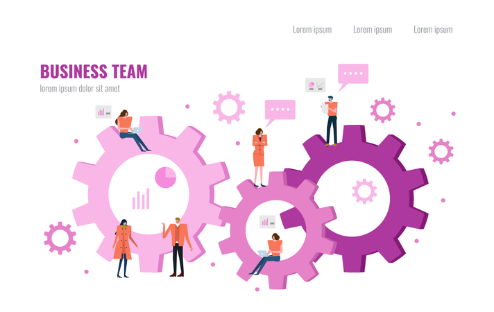Business people working on a cloud and gears  Illustration