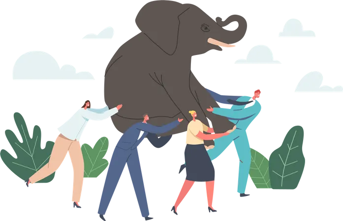 Business Team Holding Huge Challenge, Success in Career  Illustration