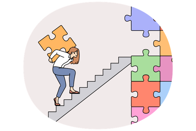 Business woman working hard climbing career ladder  Illustration