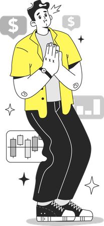 Man pray for market growth  イラスト