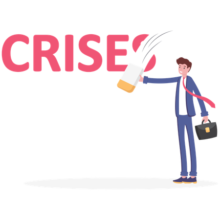 Businessman erasing words crisis  Illustration