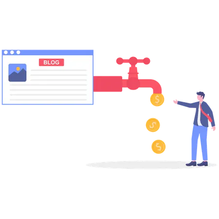 Businessman generates passive income from online blog  Illustration