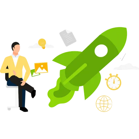 Businessman is viewing new product launch  イラスト