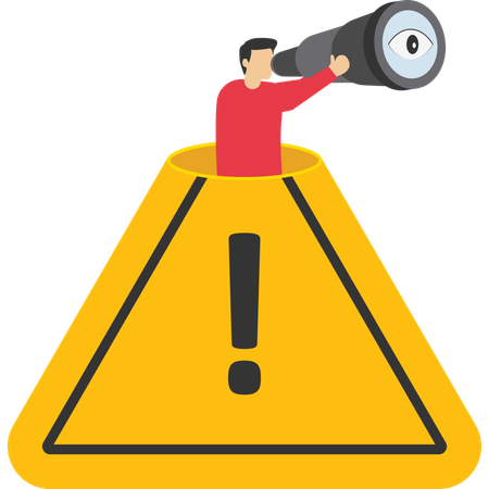 Businessman open exclamation attention sign using binoculars  Illustration