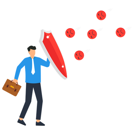 Businessman protecting himself from bad feeling emoji  Illustration