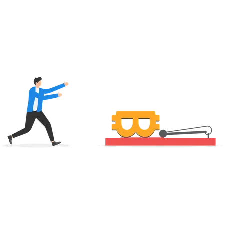 Businessman running into cryptocurrency market drop  Illustration