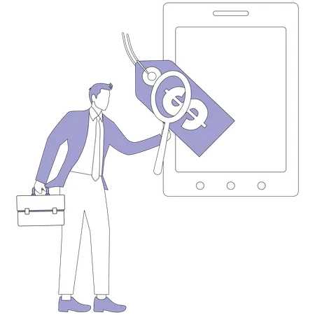 Businessman searching price tag  Illustration